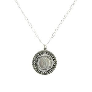 VIRGINS SAINTS & ANGELS Disco Virgin Charm Necklace in Silver & Black Diamond